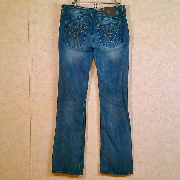 Miss Me Boot Jeans Rhinestone Rivets On Pockets Stretch Black Label Sz28/34 NWOT - Picture 2 of 11